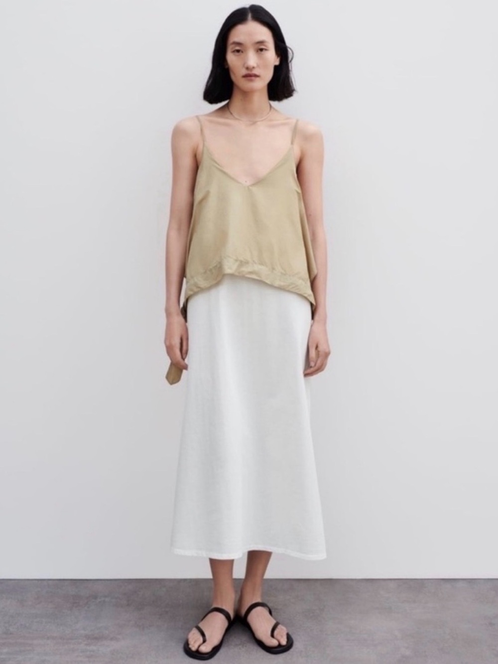 Light Tan Cami & White Midi Dress